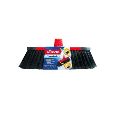 Vileda Rubber Bumpers Indoor Broom with Stick, All Types of Floors, Safe on Furniture, Corner Cleaning, Lightweight, Red &amp; Black, 30 x 5 x 140 Cm