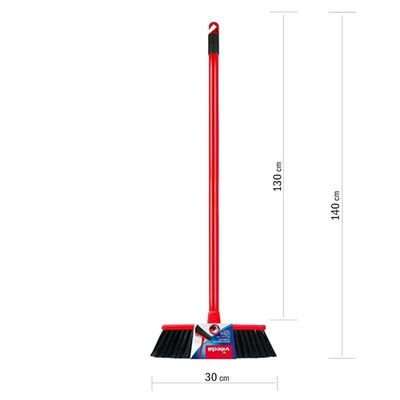 Vileda Standard Indoor Floor Broom with Stick, All Types Of Floors, Perfect Corner Cleaning, Lightweight, Red & Black, 30 x 5 x 140 Cm