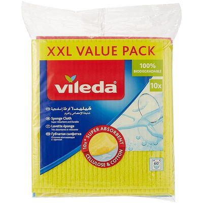 Vileda Sponge Cloth XXL Value Pack 10 Pcs 100% Natural Materials, Super Absorbent, Durable, 5 Pcs