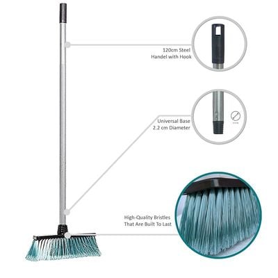 Vileda Eco Indoor Floor Broom with Stick, Anti-Slip Hand Grip, All Types Of Floors, Flexible Bristles, Multicolour 29 x 5 x 135 Cm