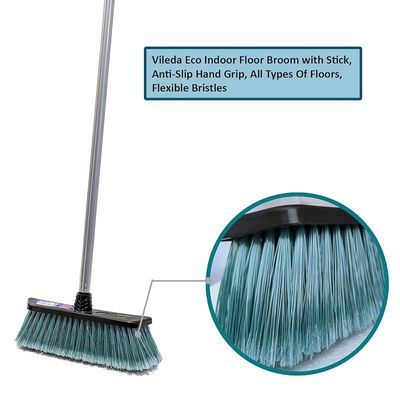 Vileda Eco Indoor Floor Broom with Stick, Anti-Slip Hand Grip, All Types Of Floors, Flexible Bristles, Multicolour 29 x 5 x 135 Cm