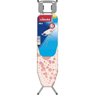Vileda Neo Ironing Board - Child Safe With 100% Cotton Cover, Adjustable Height- Pink ( 114 x 33 x 90 cm), 163315