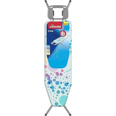 Vileda Ironing Board Star - Smooth and comfortable ironing,Two Layers, Non-Slip Feet- Blue ( 120 x 38 x 90 cm), 163322
