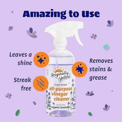 Originally Yellow, All-Purpose Vinegar Cleaner Spray, Distilled White Vinegar for Cleaning, Infused With Organic Lavender 0.47L x2 2 PACK