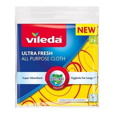 Vileda ULTRA FRESH All Purpose Super Absorbent  Cloth Anti-bacterial  All-Purpose Cloth-Pack 2 Pc