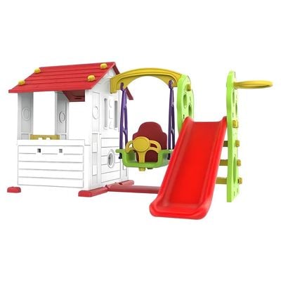 MYTS Sun N Shine Big Playhouse W/ Slide, Swing & Basketball Ring