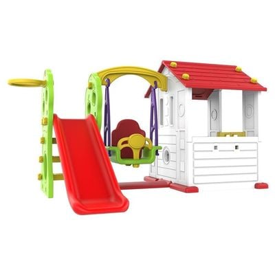 MYTS Sun N Shine Big Playhouse W/ Slide, Swing & Basketball Ring