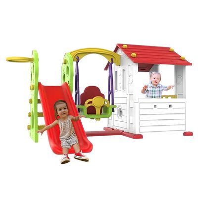 MYTS Sun N Shine Big Playhouse W/ Slide, Swing & Basketball Ring