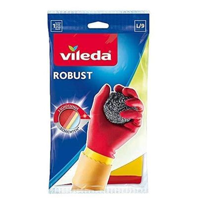 Vileda Robust 3 Protective layer Rubber Gloves, Red/Yellow, Size L/9