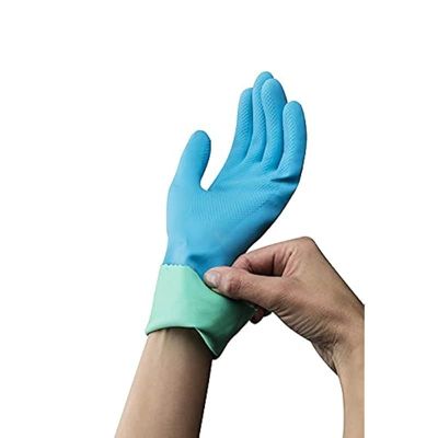 Vileda Comfort Extra Reusable Rubber Gloves L, Latex, Absorbent Interior, Protects Your Skin, Blue &amp; Green, Large Size (1 Pair Per Pack)