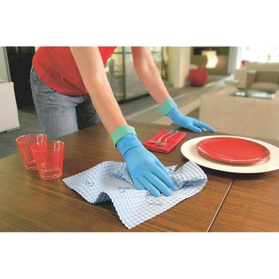 Vileda Comfort Extra Reusable Rubber Gloves L, Latex, Absorbent Interior, Protects Your Skin, Blue &amp; Green, Large Size (1 Pair Per Pack)