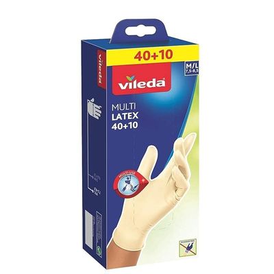 Vileda Disposable Multi Latex Gloves, Powder-Free, Ambidextrous Wear, Pack Of 50, White, Medium/Large, 2319701