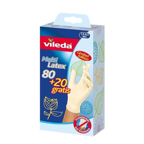 Vileda Disposable Multi Latex Gloves, Powder-Free, Ambidextrous Wear, Medium/Large, Pack Of 100, White