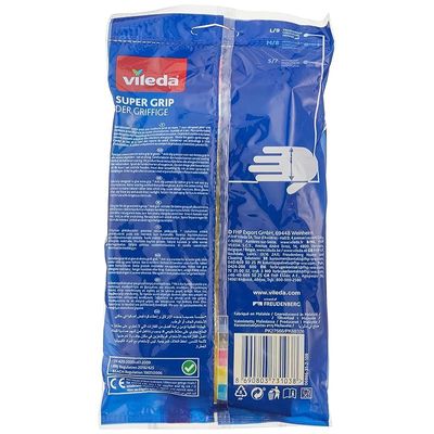 Vileda Super Grip Reusable Gloves L, Flexible, Waterproof Rubber Latex, Tear-Proof, Excellent Grip, Large Size, Yellow (1 Pair Per Pack)