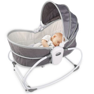 Teknum 6 - in - 1 Cozy Rocker Bassinet with Wheels, Awning & Mosquito net - Grey