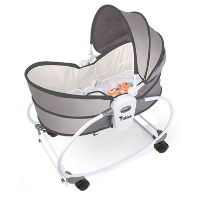 Teknum 6 - in - 1 Cozy Rocker Bassinet with Wheels, Awning & Mosquito net - Grey