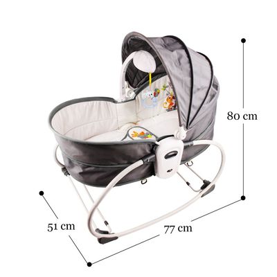 Teknum 6 - in - 1 Cozy Rocker Bassinet with Wheels, Awning & Mosquito net - Grey