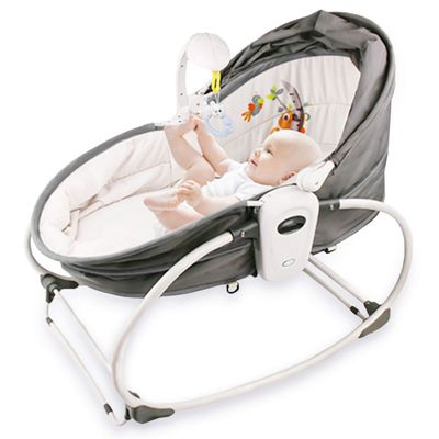 Teknum 6 - in - 1 Cozy Rocker Bassinet with Wheels, Awning & Mosquito net - Grey