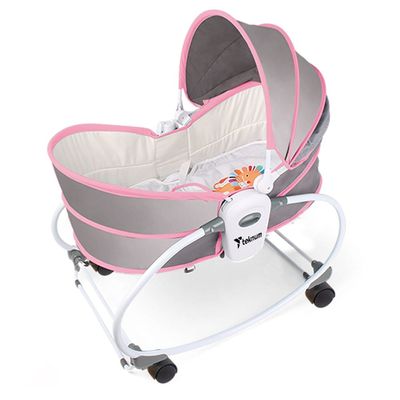 Teknum 6 - in - 1 Cozy Rocker Bassinet with Wheels, Awning & Mosquito net - Pink