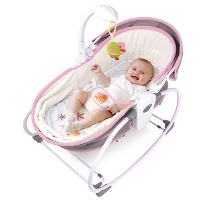 Teknum 6 - in - 1 Cozy Rocker Bassinet with Wheels, Awning & Mosquito net - Pink