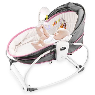 Teknum 6 - in - 1 Cozy Rocker Bassinet with Wheels, Awning & Mosquito net - Pink