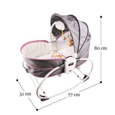 Teknum 6 - in - 1 Cozy Rocker Bassinet with Wheels, Awning & Mosquito net - Pink