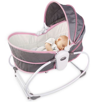 Teknum 6 - in - 1 Cozy Rocker Bassinet with Wheels, Awning & Mosquito net - Pink