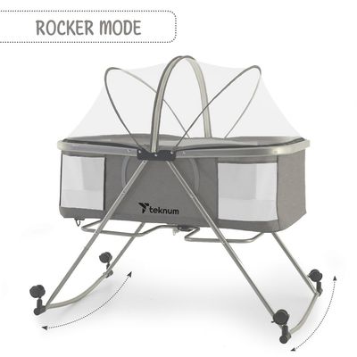 Eazy Kids Teknum 3-In-1 Baby Cot/Cradle W/ Mosquito Net & Wheels - Dark Grey
