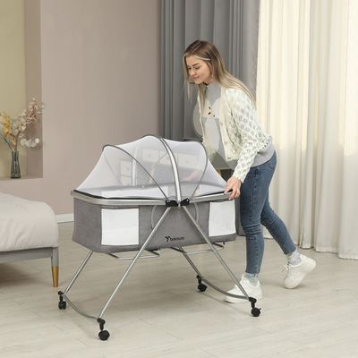 Teknum 3 - IN - 1 Baby Cot / Cradle w / Mosquito net & Wheels - Dark Grey