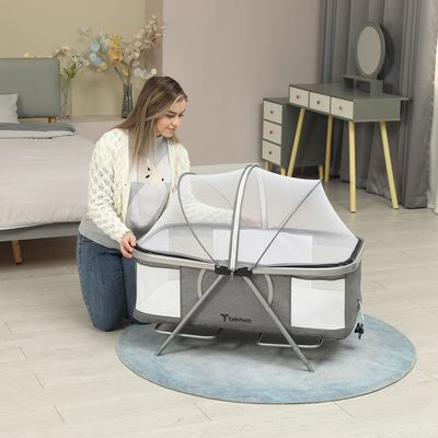 Teknum 3 - IN - 1 Baby Cot / Cradle w / Mosquito net & Wheels - Dark Grey