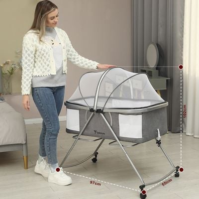 Teknum 3 - IN - 1 Baby Cot / Cradle w / Mosquito net & Wheels - Dark Grey