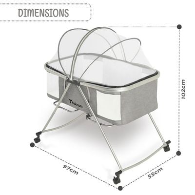 Teknum 3 - IN - 1 Baby Cot / Cradle w / Mosquito net & Wheels - Dark Grey