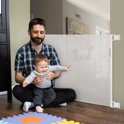 Baby Safe Retractable Mesh Gate - White