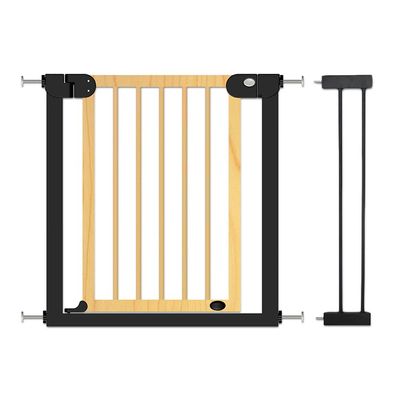 Baby Safe Wooden Safety Gate w / t 14cm Black Extension - Natural Wood