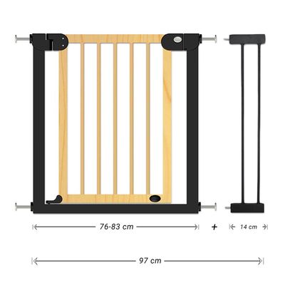 Baby Safe Wooden Safety Gate w / t 14cm Black Extension - Natural Wood