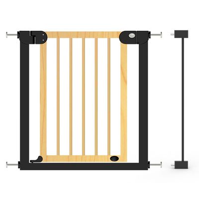 Baby Safe Wooden Safety Gate W/T 7Cm Black Extension - Natural Wood