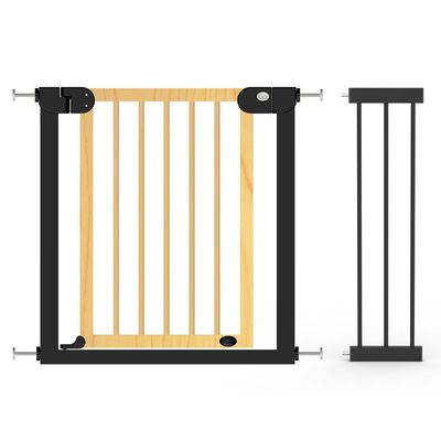 Baby Safe Wooden Safety Gate w / t 21cm Black Extension - Natural Wood