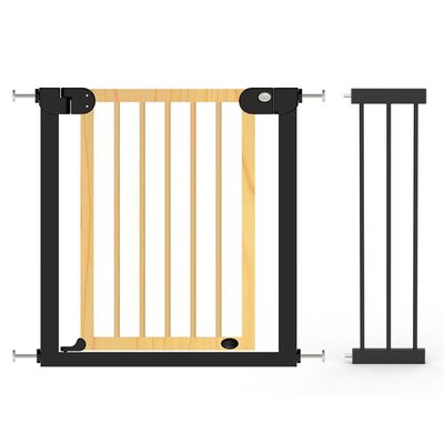 Baby Safe Wooden Safety Gate W/T 21Cm Black Extension - Natural Wood