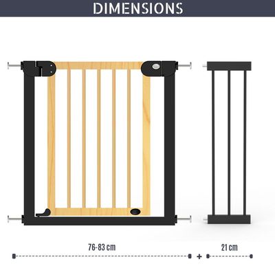 Baby Safe Wooden Safety Gate w / t 21cm Black Extension - Natural Wood