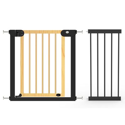 Baby Safe Wooden Safety Gate w / t 35cm Black Extension - Natural Wood