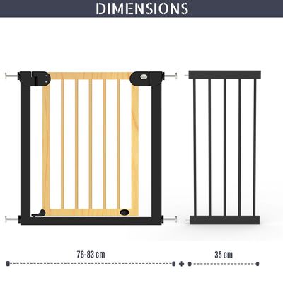 Baby Safe Wooden Safety Gate w / t 35cm Black Extension - Natural Wood