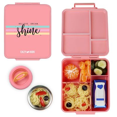 Eazy Kids Bento Boxes wt Insulated Lunch Bag combo - Shine Unicorn Pink