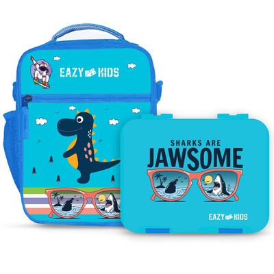 Eazy Kids Bento Boxes wt Insulated Lunch Bag Combo - Jawsome Shark Blue