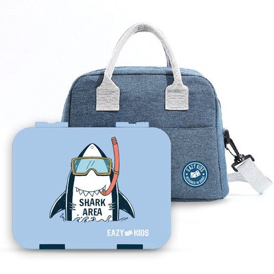 Eazy Kids Bento Boxes wt Insulated Lunch Bag Combo- Super Shark Blue