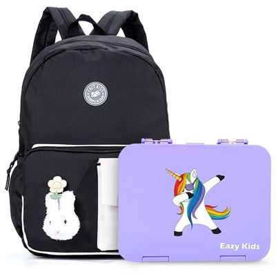 Eazy Kids Vogue School Bag wt Bento Lunch Box - Black