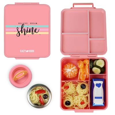 Eazy Kids Jumbo Bento Lunch Box w / t Insulated Jar - Pink