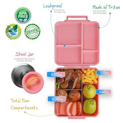 Eazy Kids Jumbo Bento Lunch Box w/t Insulated Jar - Pink