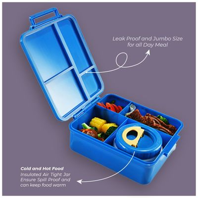 Eazy Kids Jumbo Bento Lunch Box w / t Insulated Jar - Blue