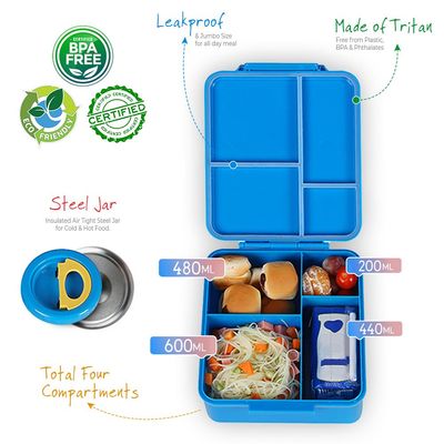 Eazy Kids Jumbo Bento Lunch Box w / t Insulated Jar - Blue