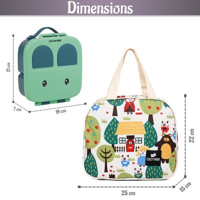 Eazy Kids Bento Box wt Insulated Lunch Bag Combo - Green